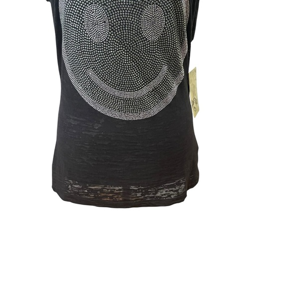 Free Planet Black Smiley Face Rhinestone Graphic Tee L - Picture 5 of 11
